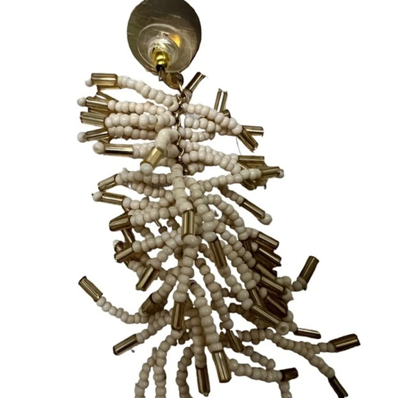 Mango Bohemian Ecru Beaded Chandelier Post Earrings New - Picture 4 of 4